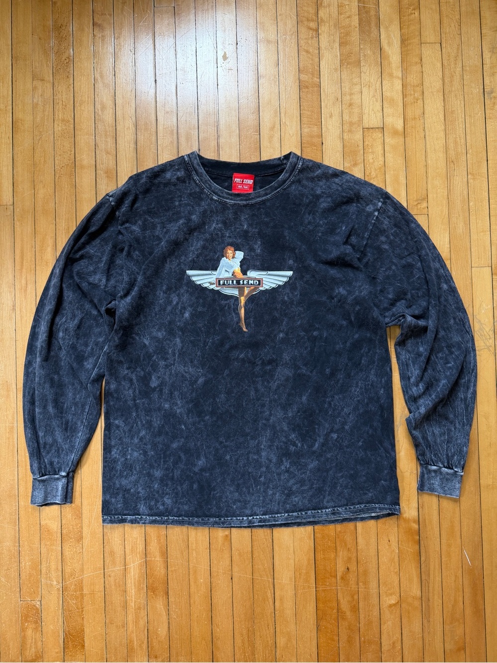 Full Send Nelk Boys Long-Sleeve Graphic Tee Aviation Pin-up Girl Unisex Sz. M